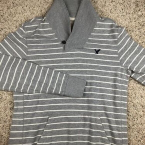 American Eagle Mens Medium Gray Striped Vintage Classic Fit Long Sleeve Sweater - Picture 1 of 10